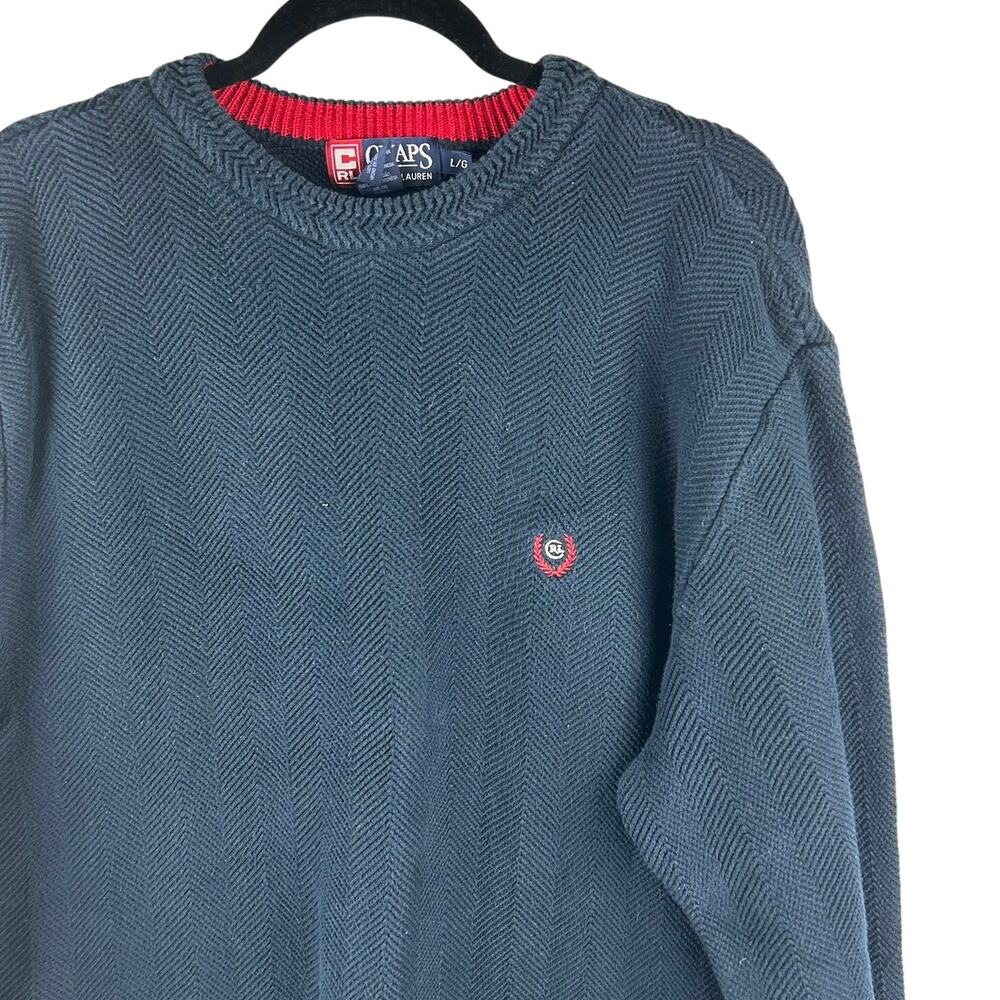 Vintage Chaps Ralph Lauren Navy Blue 100% Cotton Crew Neck Sweater Size‎ L